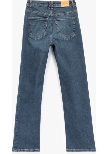 Yüksek Bel Dar Kalıp Düğmeli Cepli Ispanyol Paça Crop Jean Pantolon - Flare Jeans fiyatları