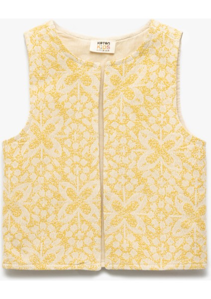 Yuvarlak Yaka Kolsuz Fermuarlı Baskılı Pamuklu Yelek