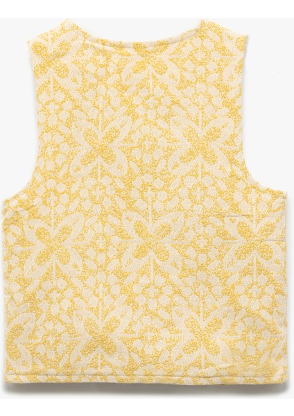 Yuvarlak Yaka Kolsuz Fermuarlı Baskılı Pamuklu Yelek fiyatları