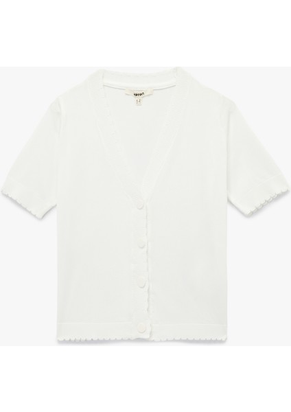 Düğmeli Kısa Kollu V Yaka Triko Hırka