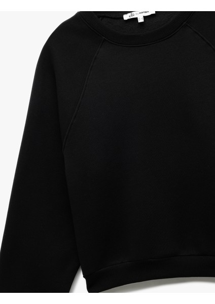 Pamuklu Bisiklet Yaka Şardonlu Sweatshirt indirimleri