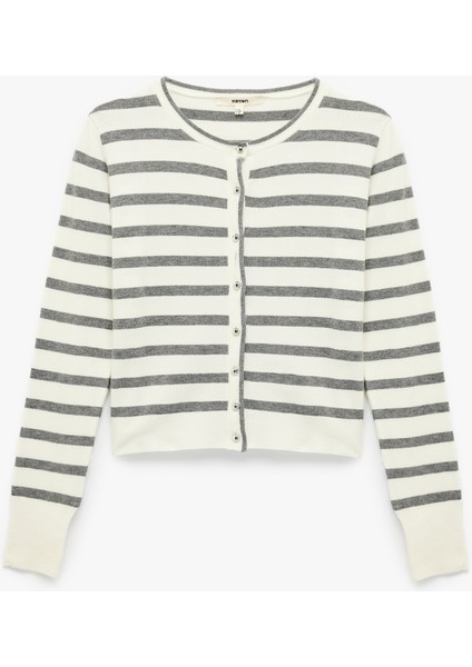 Uzun Kollu Bisiklet Yaka Çizgili Triko Hırka