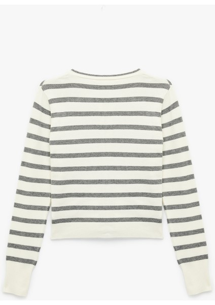 Uzun Kollu Bisiklet Yaka Çizgili Triko Hırka fiyatları