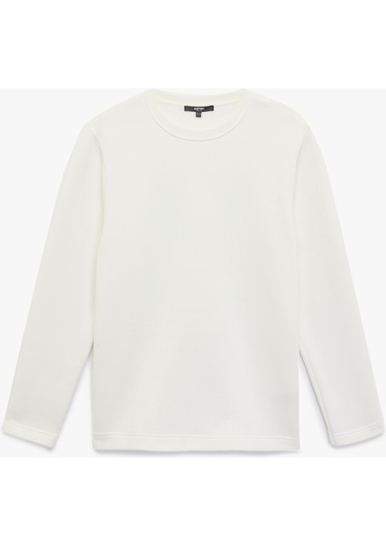 Uzun Kollu Pamuklu Bisiklet Yaka Basic Sweatshirt