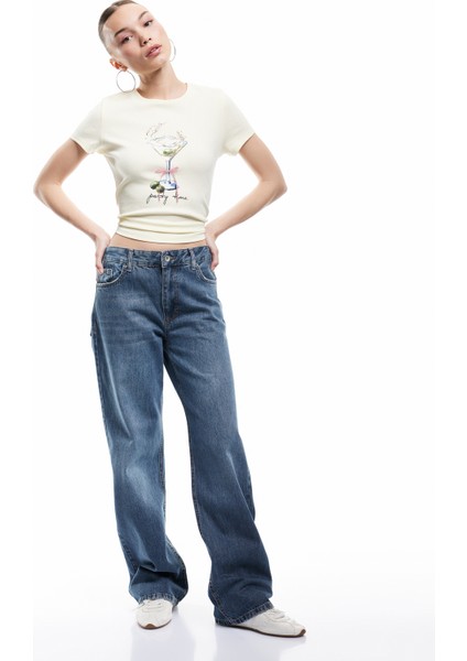 Normal Bel Straight Fit Düğmeli Pamuklu Düz Paça Jean Pantolon - Straight Fit Jean