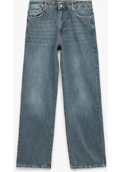 Normal Bel Straight Fit Düğmeli Pamuklu Düz Paça Jean Pantolon - Straight Fit Jean fırsatları