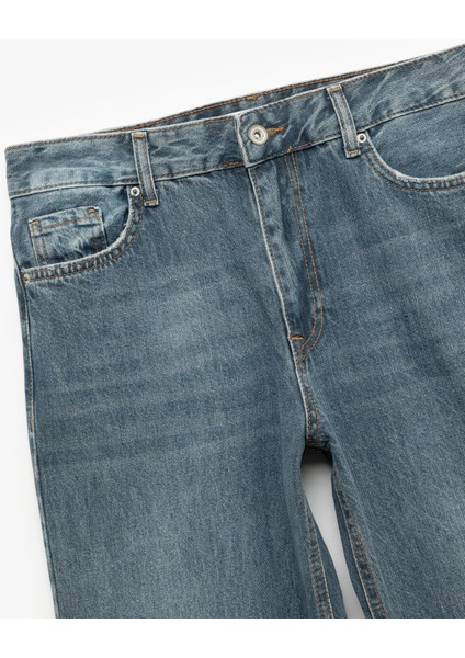 Normal Bel Straight Fit Düğmeli Pamuklu Düz Paça Jean Pantolon - Straight Fit Jean