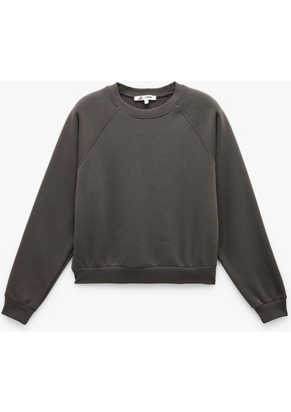 Pamuklu Bisiklet Yaka Şardonlu Sweatshirt modelleri