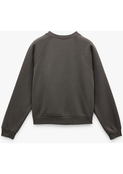 Pamuklu Bisiklet Yaka Şardonlu Sweatshirt fırsatları