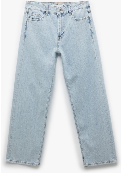 Taş Detaylı Düz Paça Cepli Düğmeli Straight Jean Pantolon - Straight Jeans fırsatları