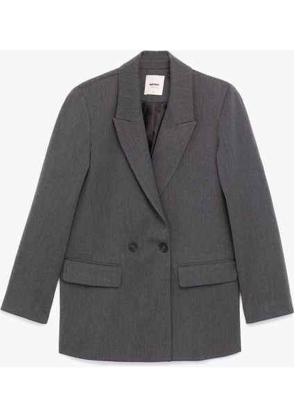Uzun Kollu Viskon Karışımlı Kruvaze Yaka Oversize Blazer Ceket