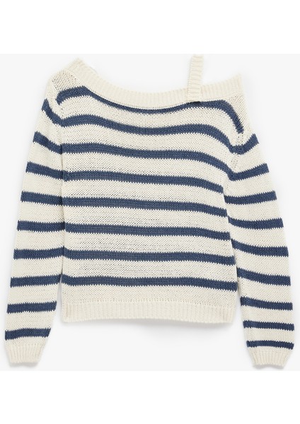 Kayık Yaka Askı Detaylı Uzun Kollu Triko Kazak