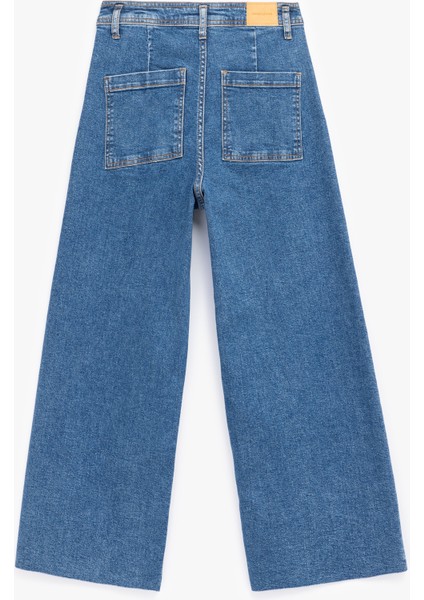 Yüksek Bel Rahat Kesim Geniş Paça Pamuklu Jean Pantolon - Culotte Jeans fiyatları