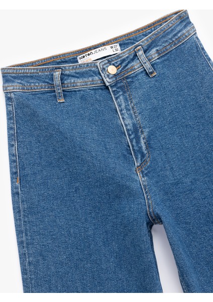 Yüksek Bel Rahat Kesim Geniş Paça Pamuklu Jean Pantolon - Culotte Jeans modelleri