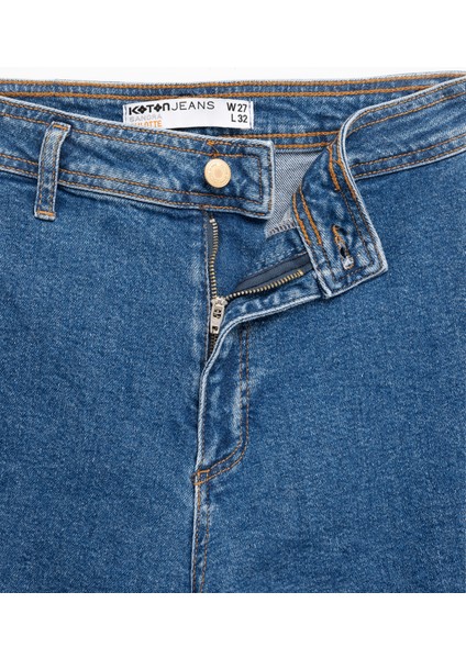 Yüksek Bel Rahat Kesim Geniş Paça Pamuklu Jean Pantolon - Culotte Jeans fırsatları