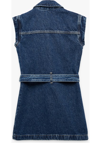 Pamuklu Kemer Detaylı Gömlek Yaka Denim Elbise fiyatları