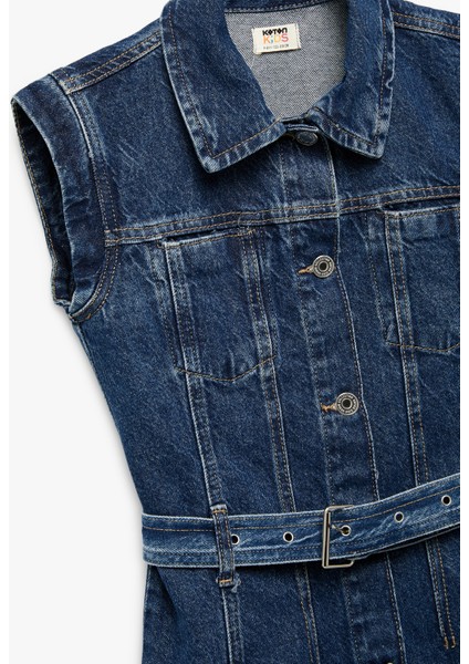 Pamuklu Kemer Detaylı Gömlek Yaka Denim Elbise modelleri
