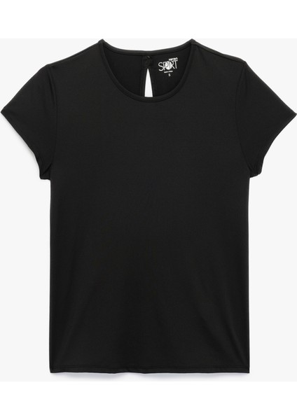 Kısa Kollu Bisiklet Yaka Sırtı Pencere Detaylı Spor Tişört