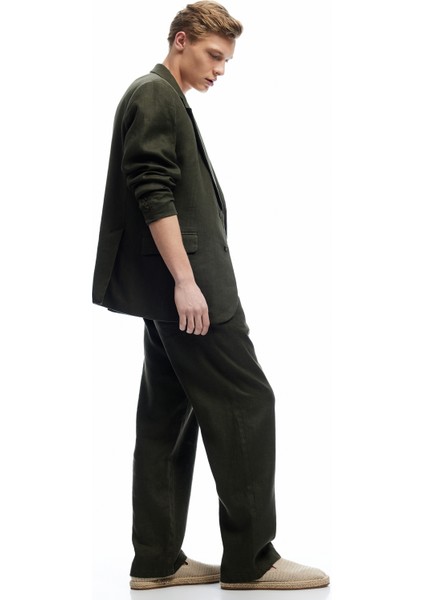 Keten Pamuk Karışımlı Beli Bağcıklı Yazlık Chino Pantolon