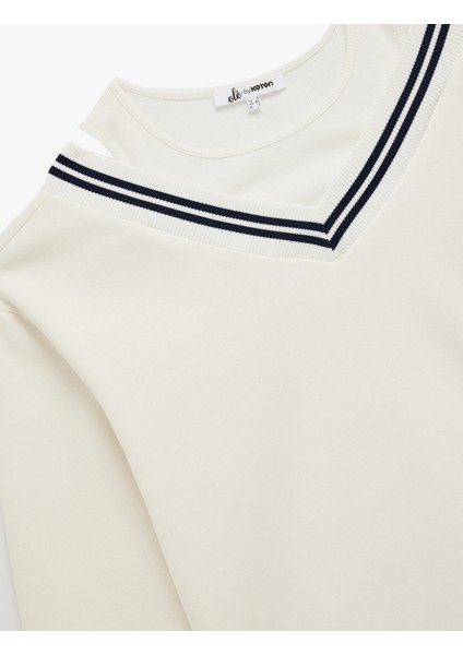 Çizgi Detaylı Uzun Kollu Çift Yaka Rahat Kalıp Sweatshirt modelleri
