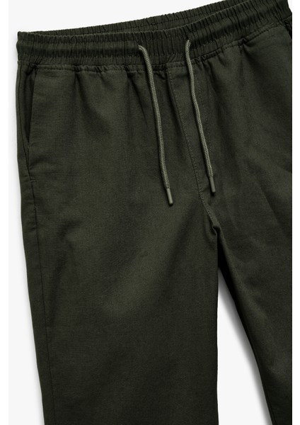 Keten Pamuk Karışımlı Beli Bağcıklı Yazlık Chino Pantolon