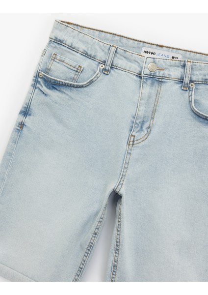 Katlamalı Paça Cep Detaylı Pamuklu Slim Fit Jean Şort modelleri