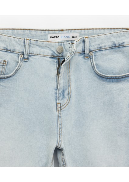 Katlamalı Paça Cep Detaylı Pamuklu Slim Fit Jean Şort fırsatları