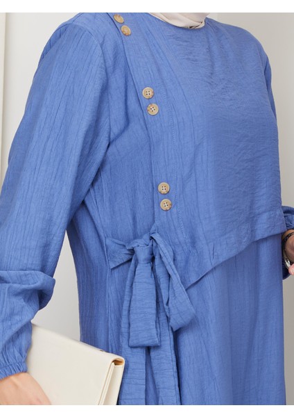 Kadın Bağlama Detaylı Çilek Kumaş Mavi Elbise indirimleri