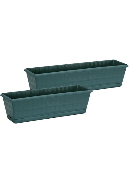 Plastik Balkon Saksı 2'li Set 50 cm - 60 cm Yeşil