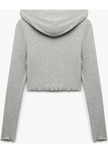 Kapüşonlu Fermuarlı Viskon Karışımlı Dar Kesim Uzun Kollu Crop Hırka fırsatları