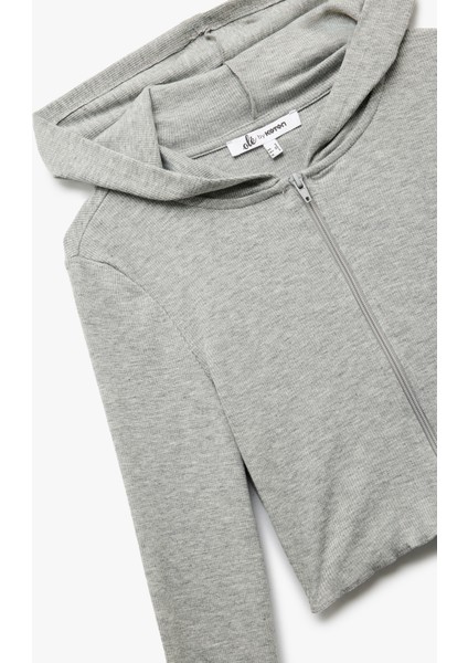 Kapüşonlu Fermuarlı Viskon Karışımlı Dar Kesim Uzun Kollu Crop Hırka indirimleri