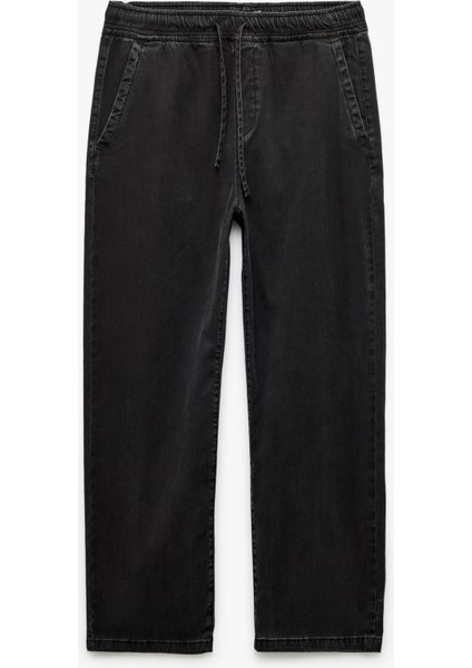 Beli Bağcıklı Cep Detaylı Loose Fit Bol Jean Pantolon