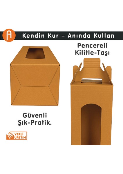8X8X33CM 25 Adet Pencereli Kraft Şişe Kutusu, Taşıma Saplı – Zeytinyağı, Sirke ve Cam Şişe Uyumlu fiyatları