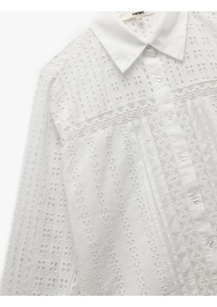 Uzun Kollu Klasik Yaka Pamuklu Fistolu Brodeli Gömlek indirimleri