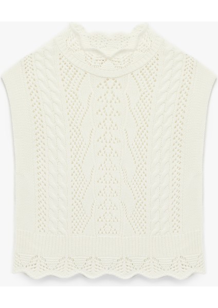 Dik Yaka Kolsuz Ajurlu Örgü Süveter