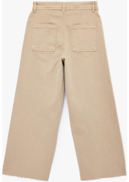 Yüksek Bel Düğmeli Cepli Rahat Kalıp Geniş Paça Denim Pantolon - Culotte Jeans fiyatları