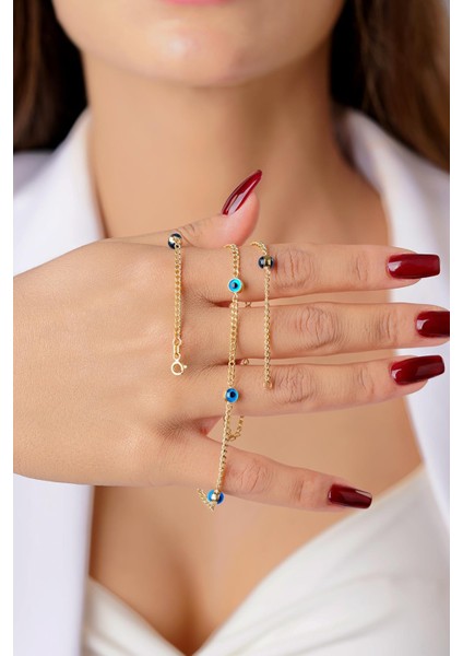 14 Ayar Altın Gurmet Zincirde Göz Detaylı Set