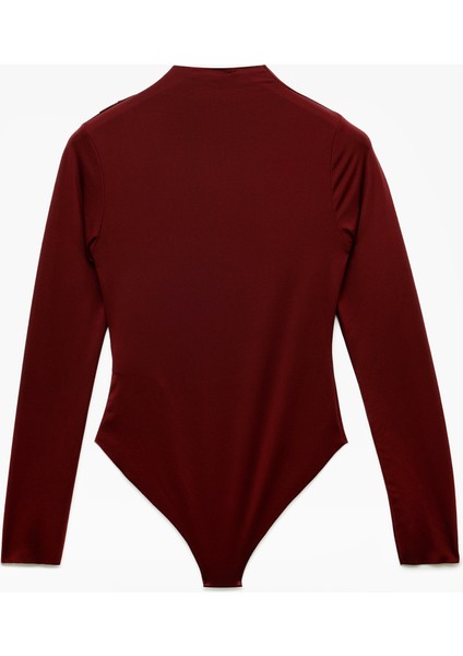 Slim Fit Hafif Dik Yaka Drape Detaylı Uzun Kollu Bodysuit fiyatları