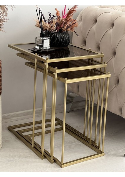 Brad 3'lü Metal Zigon C Sehpa Gold-Bronz