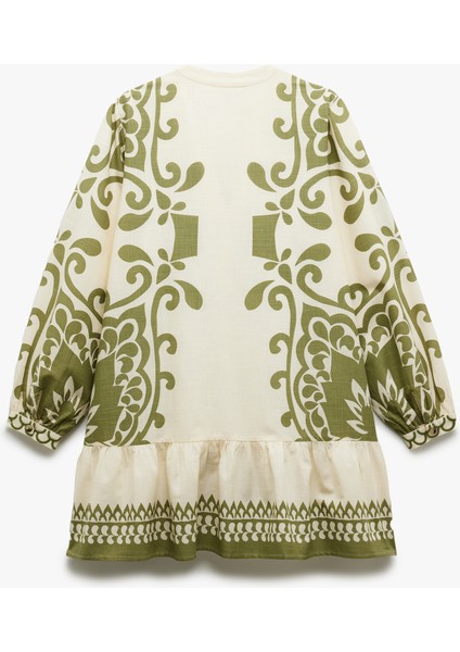 Viskon Kumaş Bağlamalı Yaka Nakışlı Etnik Desenli Plaj Elbisesi fırsatları