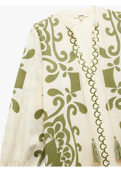 Viskon Kumaş Bağlamalı Yaka Nakışlı Etnik Desenli Plaj Elbisesi indirimleri