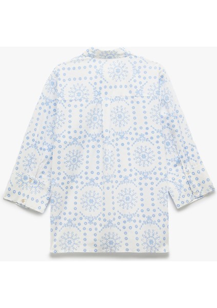 Pamuklu 3/4 Kol Klasik Yaka Etnik Desenli Uzun Poplin Gömlek fırsatları