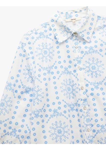 Pamuklu 3/4 Kol Klasik Yaka Etnik Desenli Uzun Poplin Gömlek indirimleri