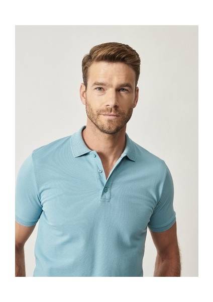 ALTINYILDIZ CLASSICS Erkek Petrol %100 Pamuk Kıvrılmaz Polo Yaka Slim Fit Dar Kesim Tişört