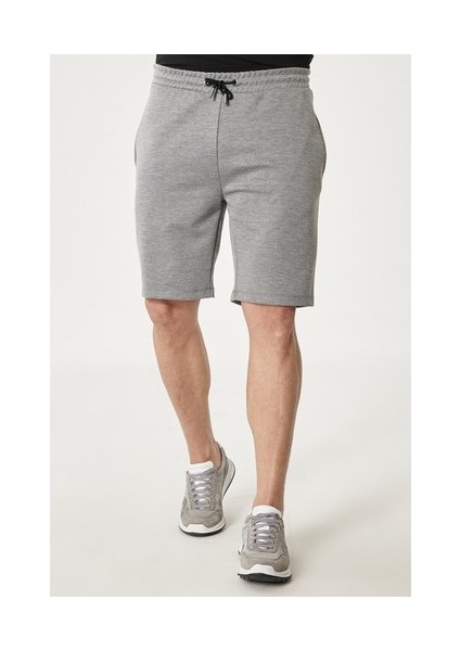 Erkek Gri Standart Fit Günlük Rahat Spor Örme Şort