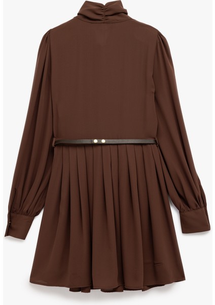 Regular Fit Uzun Kollu Kemerli Fular Yaka Mini Elbise fiyatları