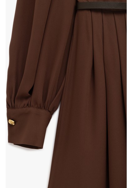 Regular Fit Uzun Kollu Kemerli Fular Yaka Mini Elbise fırsatları