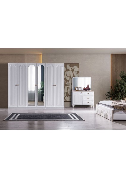 Bohem Modern 6 Kapaklı Aynalı Gardırop (Dolap)