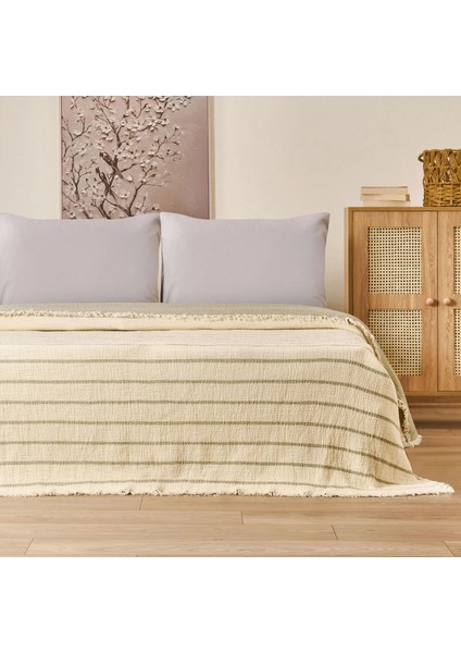 Soft Serena Tek Kişilik Yatak Örtüsü - Ekru / Haki - 170X230 cm
