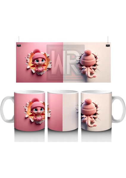 Gülümseyen Gözlerle Bakan Şapkalı Kız Maskot – Baskılı Kahve Kupası